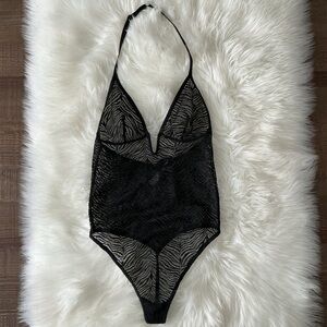 Victoria's Secret Black Lace Bodysuit No Snap Size Small